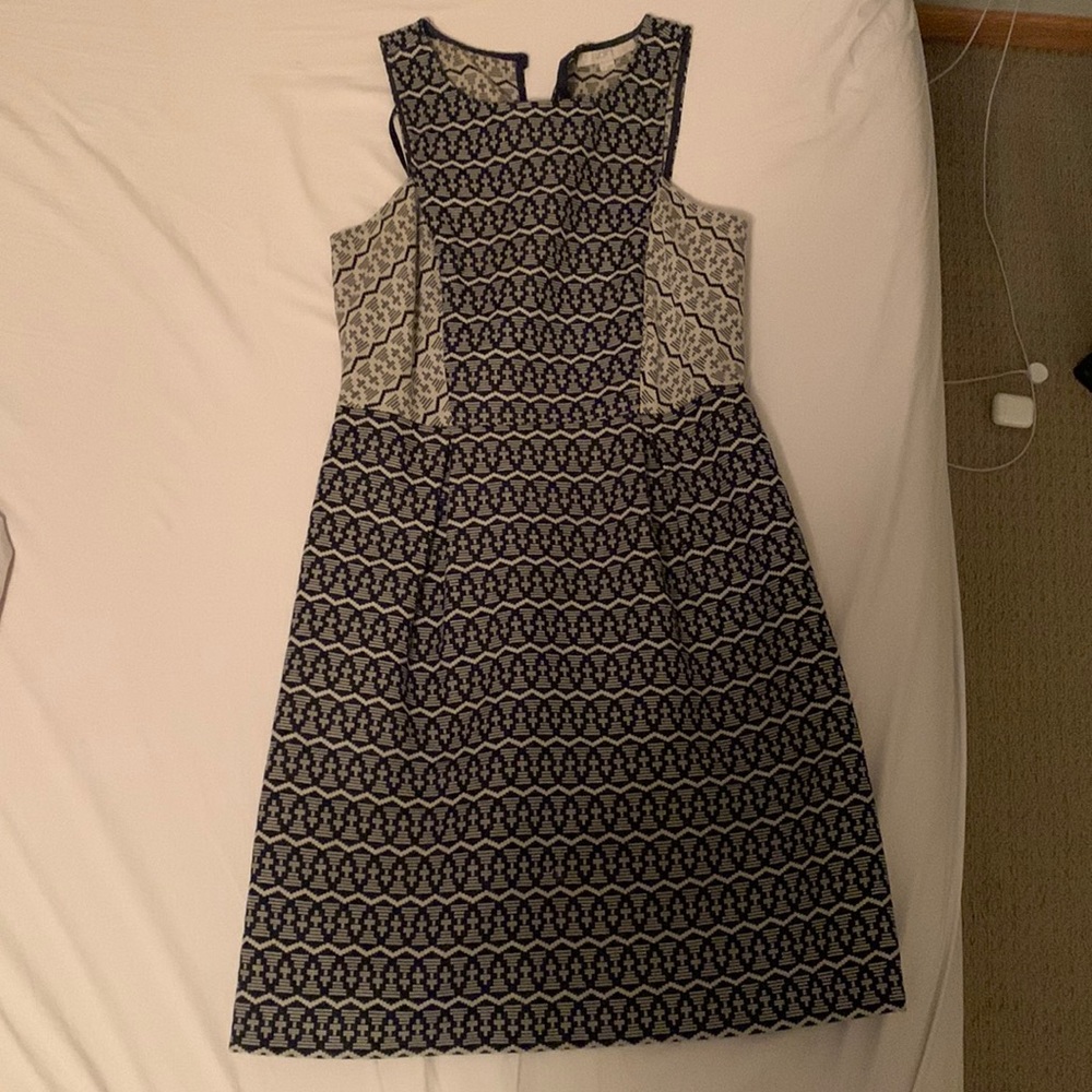 Navy and tan loft print dress